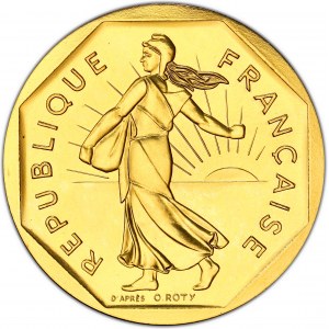 Ve République (1958 ŕ nos jours). Piéfort de 2 francs Semeuse en Or, Flan bruni (PROOF) 1980, Pessac.