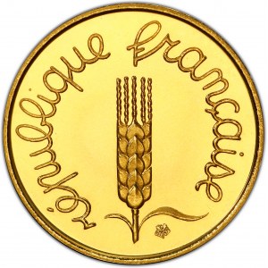 Ve République (1958 ŕ nos jours). Piéfort de 1 centime Épi en Or, Flan bruni (PROOF) 1981, Pessac.