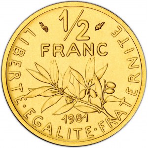 Ve République (1958 ŕ nos jours). Piéfort de 1/2 franc Semeuse, Flan bruni (PROOF) 1981, Pessac.