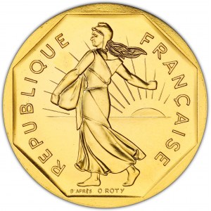 Ve République (1958 ŕ nos jours). Piéfort de 2 francs Semeuse en Or, Flan bruni (PROOF) 1981, Pessac.
