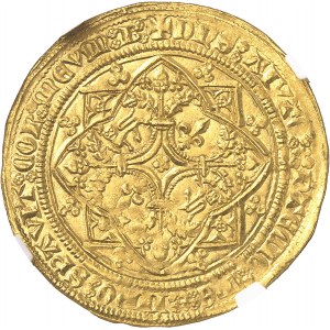 Aquitaine, Édouard IV, le Prince Noir (1362-1372). Pavillon d’or ou noble guyennois ŕ la rose, 1čre émission ND (1362-1372), B, Bordeaux.