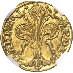 Orange (Principauté d’), Raymond V (1340-1393). Florin (cornet / heaume pointé ŕ gauche) ND (1340-1393), Orange.