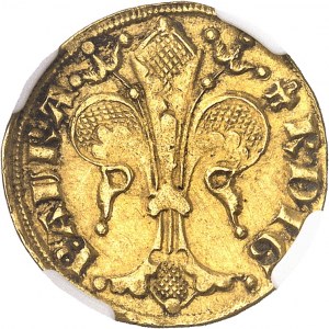 Orange (Principauté d’), Raymond V (1340-1393). Florin (cornet / heaume pointé ŕ gauche) ND (1340-1393), Orange.