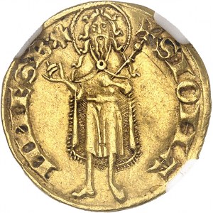Orange (Principauté d’), Raymond V (1340-1393). Florin (croisette / heaume pointé ŕ gauche) ND (1340-1393), Orange.