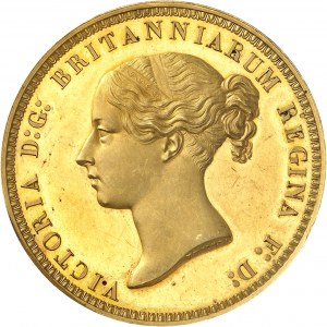 Victoria (1837-1901). Essai de 5 livres (5 pounds) “Una and the lion”, Flan bruni (PROOF) 1839, Londres.