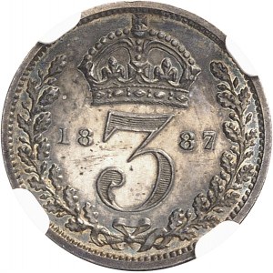 Victoria (1837-1901). 3 pence, jubilé de la Reine, Flan bruni (PROOF) 1887, Londres.