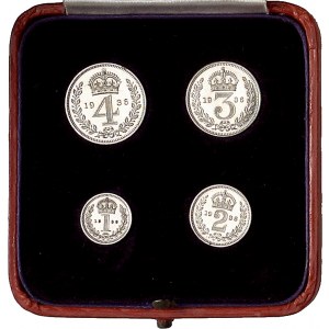 Georges V (1910-1936). Maundy Set avec 4 monnaies, 4, 3, 2 et 1 pence, en argent, aspects Flans brunis (PROOFLIKE) 1936, Londres.