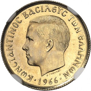 Constantin II (1964-1973). Épreuve de 50 lepta en Or pâle, Flan bruni (PROOF) 1966.