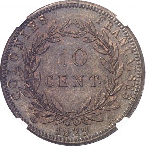 Charles X (1824-1830). 10 centimes des colonies françaises 1829, A, Paris.