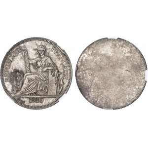 IIIe République (1870-1940). Paire d’épreuves unifaces, en bronze-argenté, de la piastre 1930, A, Paris.