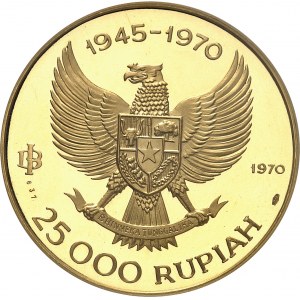 République (1949- ). 25000 roupies, 25e anniversaire de l’indépendance, #837, Flan bruni (PROOF) 1970.