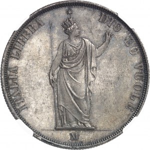 Lombardie, Gouvernement provisoire de (1848). 5 lire, rameaux courts 1848, M, Milan.