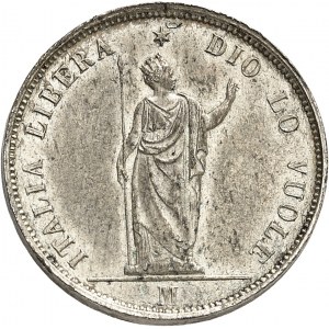 Lombardie, Gouvernement provisoire de (1848). Essai de 1 lira en étain argenté 1848, M, Milan.