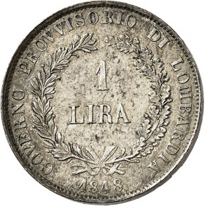 Lombardie, Gouvernement provisoire de (1848). Essai de 1 lira en étain argenté 1848, M, Milan.
