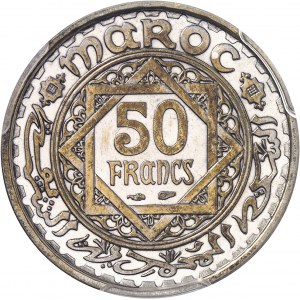 Mohammed V (1927-1961). Épreuve de 50 francs en bronze-aluminium argenté AH 1371 (1952), Paris.