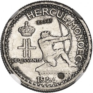 Louis II (1922-1949). Essai de 50 centimes en argent 1924, éclair, Poissy.