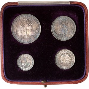 Georges V (1910-1936). Coffret de 4 monnaies, 2 shillings, 1 shilling, 6 pence et 3 pence, frappe spéciale (Specimen Set) 1913.