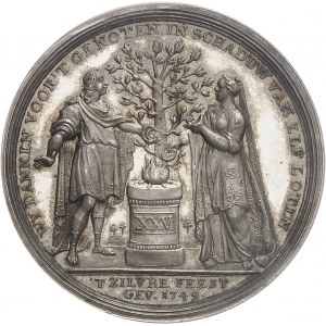 Guillaume IV, stathouder général des Provinces-Unies (1747-1751). Médaille, noces d’argent de Théodore Bisdom van Vliet et de Maria van Harthals, par Holtzhey, aspect Flan bruni (PROOFLIKE) 1749, Amsterdam.