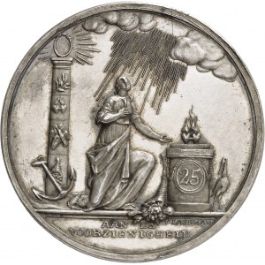 République batave (1795-1806). Médaille, noces d’argent de J. Van Rosevelt et J. T. Barchman Wuijtiers, par Lageman 1802, Amsterdam.