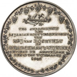 République batave (1795-1806). Médaille, noces d’argent de J. Van Rosevelt et J. T. Barchman Wuijtiers, par Lageman 1802, Amsterdam.