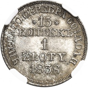 Nicolas Ier (1825-1855). 15 kopecks ou zloty 1838, MW, Varsovie.
