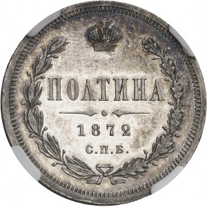 Alexandre II (1855-1881). Poltina ou 1/2 rouble, Flan bruni (PROOF) 1872 HI, СПБ, Saint-Pétersbourg.