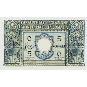 Territoire sous tutelle italienne (1950-1960). Billet de 5 somali 1950, Rome.
