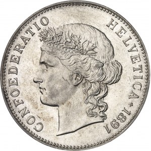 Confédération Helvétique (1848 ŕ nos jours). 5 francs 1891, B, Berne.