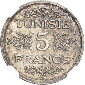 Ahmed, Bey (1929-1942). Essai de 5 francs avec différents et double filet AH 1353 (1934), Paris.