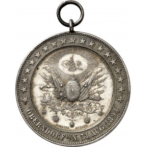 Abdülhamid II (1876-1909). Médaille, concours de tir d’Oberndorf am Neckar ŕ l’occasion des 18 ans de rčgne du sultan Abdülhamid II, par W. Mayer 1894 - AH 1312, Stuttgart.
