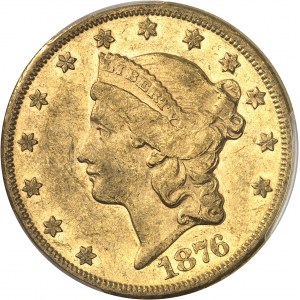 République fédérale des États-Unis d’Amérique (1776-ŕ nos jours). 20 dollars Liberty 1876, CC, Carson City.