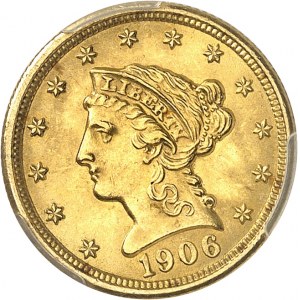 République fédérale des États-Unis d’Amérique (1776-ŕ nos jours). 2,5 dollars Liberty 1906, Philadelphie.