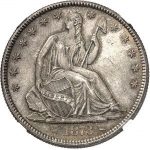 République fédérale des États-Unis d’Amérique (1776-ŕ nos jours). 1/2 dollar ŕ la Liberté assise, variété aux pointes de flčches (arrows) 1873, Philadelphie.