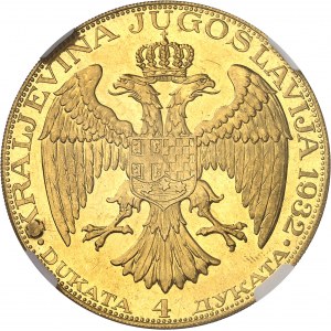 Alexandre Ier (1921-1934). 4 ducats, aspect Flan bruni (PROOFLIKE) 1932, Belgrade.