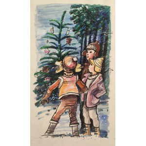 BYCZEK Zdzisław (1956-2016), [kresba, 80. roky 20. storočia] [Deti pri vianočnom stromčeku].