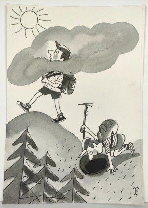 FLISAK Jerzy (1930-2008), [rysunek, lata 1980-te] [Turyści w górach]