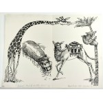 FLISAK Jerzy (1930-2008), [drawing, 1980s] [Giraffe, hippo, camel and koala].