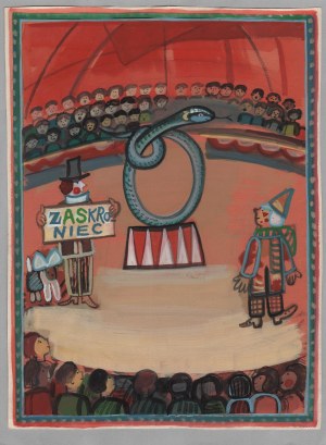 ŁUSZCZKIEWICZ-JASTRZĘBSKA Maria (ur. 1929), [rysunek, lata 1980] Zaskroniec [w cyrku]