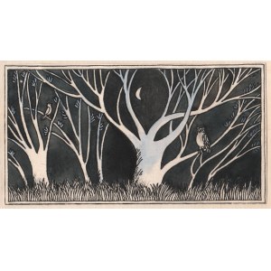 MICHAŁOWSKA Krystyna (ur. 1943), [rysunek, 1978] [noc w lesie, sowa]