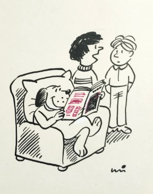 MIKLASZEWSKI Gwidon (1912-1999), [rysunek, lata 1980-te] [Pies] Tak jest od czasu, gdy mu przeczytałem w 