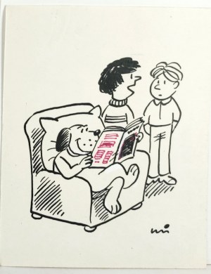 MIKLASZEWSKI Gwidon (1912-1999), [rysunek, lata 1980-te] [Pies] Tak jest od czasu, gdy mu przeczytałem w 