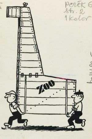 MIKLASZEWSKI Gwidon (1912-1999), [rysunek, lata 1980-te] [Przesyłka do Zoo]