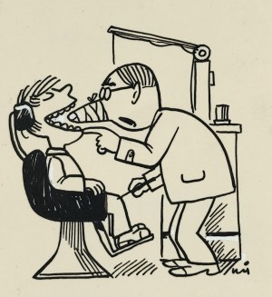 MIKLASZEWSKI Gwidon (1912-1999), [rysunek, lata 1980-te] Nie zamykaj ust, jak poprzednim razem! [dentysta]