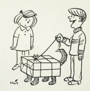 MIKLASZEWSKI Gwidon (1912-1999), [rysunek, lata 1980-te] To będzie niespodzianka na Gwiazdkę!
