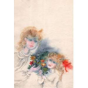 SALAMON Ewa (1938-2011), [Zeichnung, 1985] [Mutter und Tochter mit Blumen].