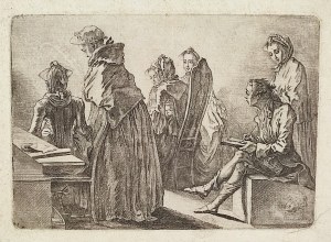 CHODOWIECKI Daniel (1726-1801), [rycina, 1758] Towarzystwo sześciu pań z artystą w jego pokoju