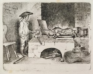 CHODOWIECKI Daniel (1726-1801), [rycina, 1764] Chłopak przy rożnie