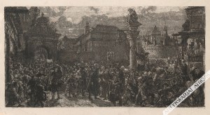 ŁOPIEŃSKI Ignacy (1865-1941), [rycina, 1898] Wyjście żaków z Krakowa w roku 1549