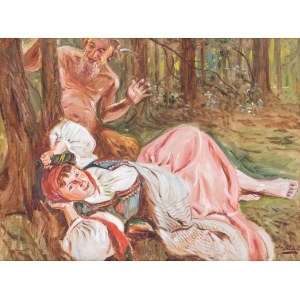 Wincenty Wodzinowski (1866 Igołomnia k. Miechowa - 1940 Kraków), Scena z satyrem
