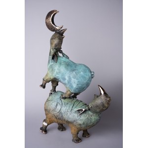 D.Z., Rhinos - I'll get the moon for you (Bronze, 67 cm high)